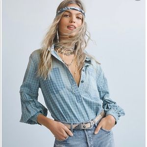 NWT Free People Glacier Bay Check Shirt S